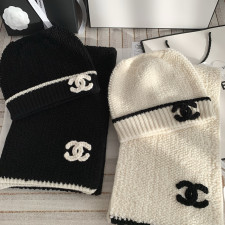 샤넬 캐시미어 니트 모자+머플러 세트